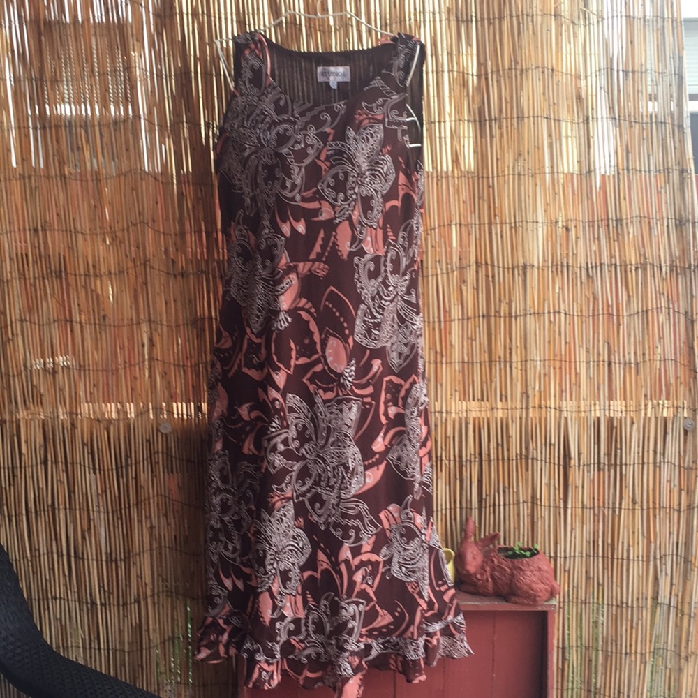 Lovely Brown Floral Print Dress by Studio I Sz 14